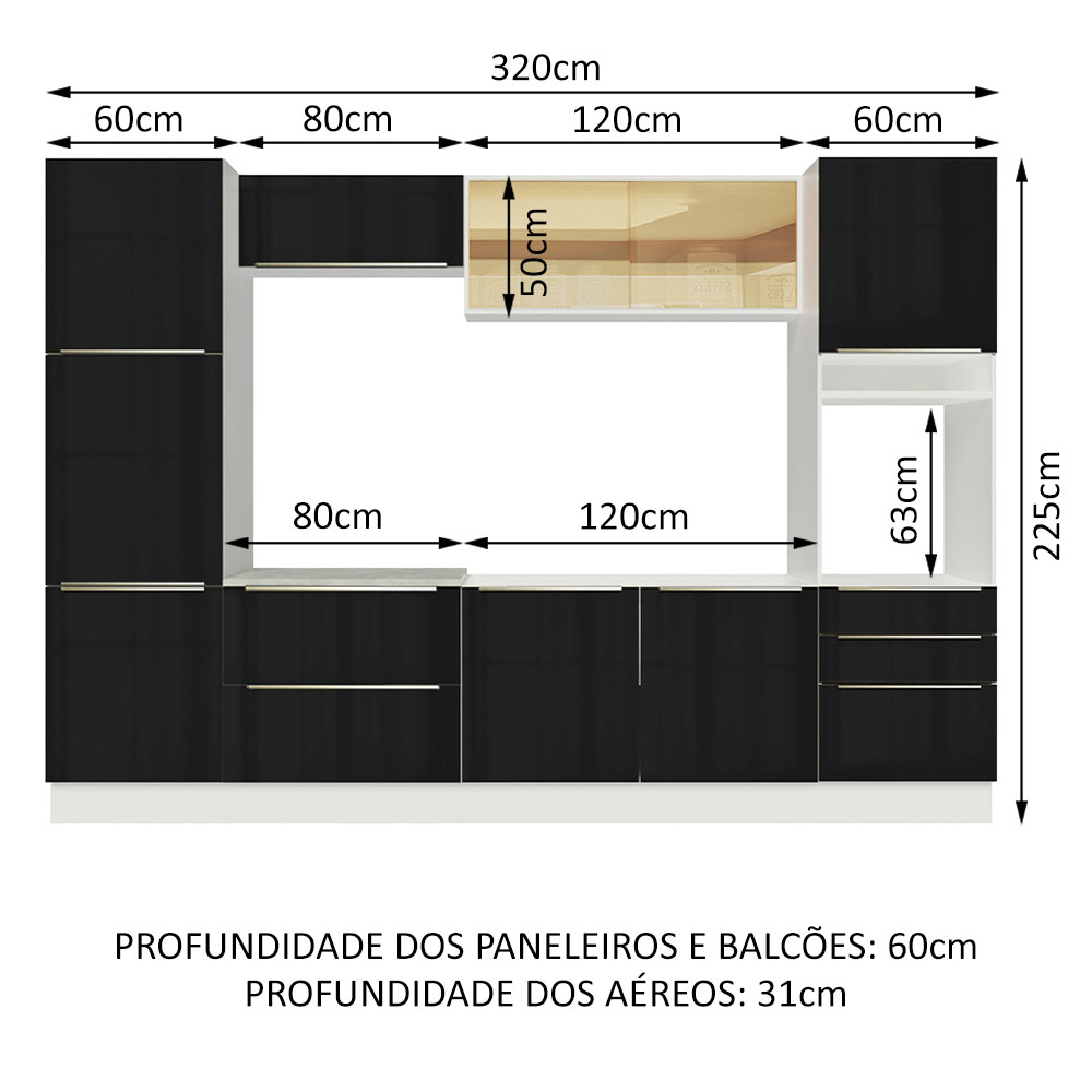 Foto 3 | Cocina Integral Madesa Lux Blanco/Negro 320 cm Completa