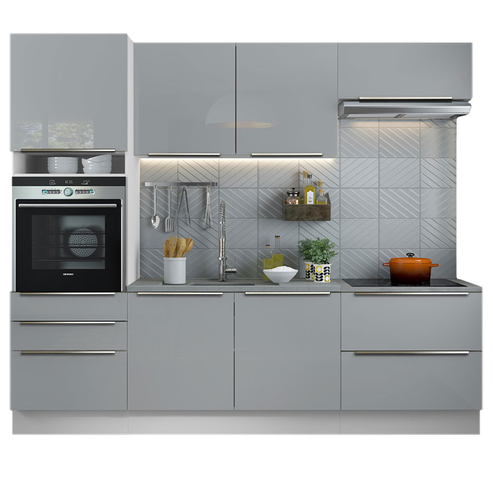 Foto 2 pulgar | Cocina Integral Madesa Lux Blanco/Gris 260 cm con Vidrio Aplicado