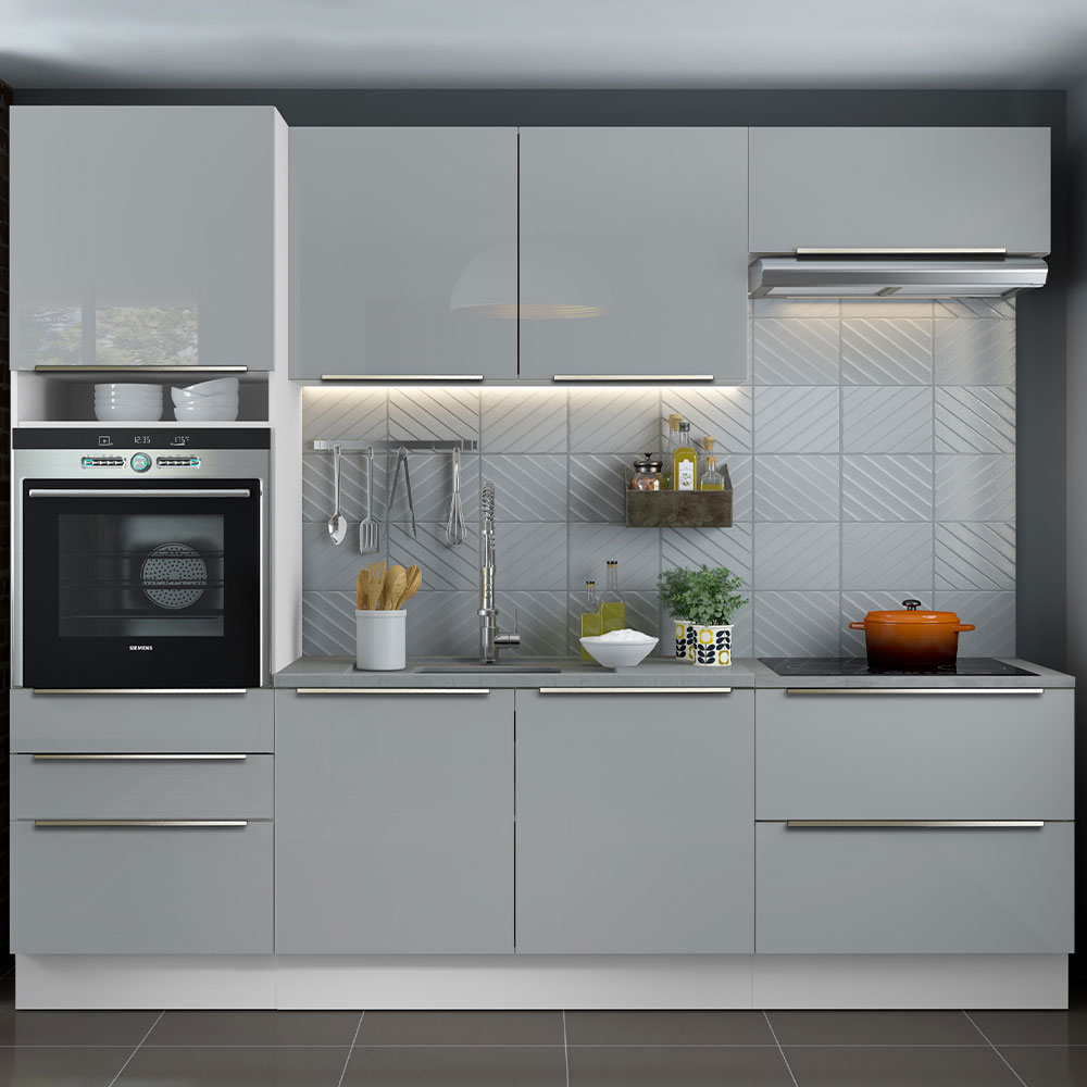 Foto 2 | Cocina Integral Madesa Lux Blanco/Gris 260 cm con Vidrio Aplicado