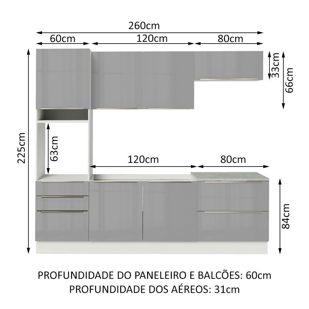 Foto 4 pulgar | Cocina Integral Madesa Lux Blanco/Gris 260 cm con Vidrio Aplicado