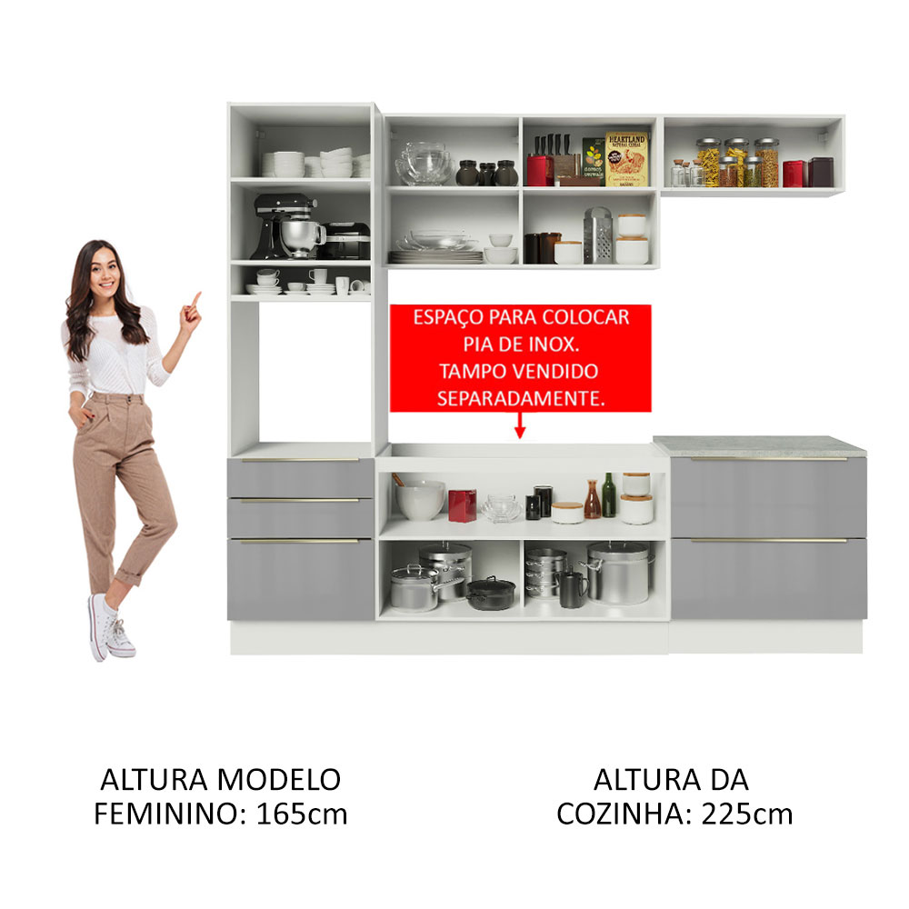 Foto 6 pulgar | Cocina Integral Madesa Lux Blanco/Gris 260 cm con Vidrio Aplicado