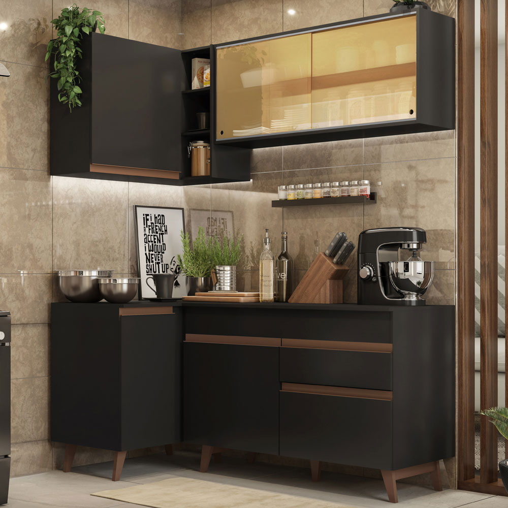 Cocina de Esquina Reims de Madesa en Negro de 262 cm $17,499