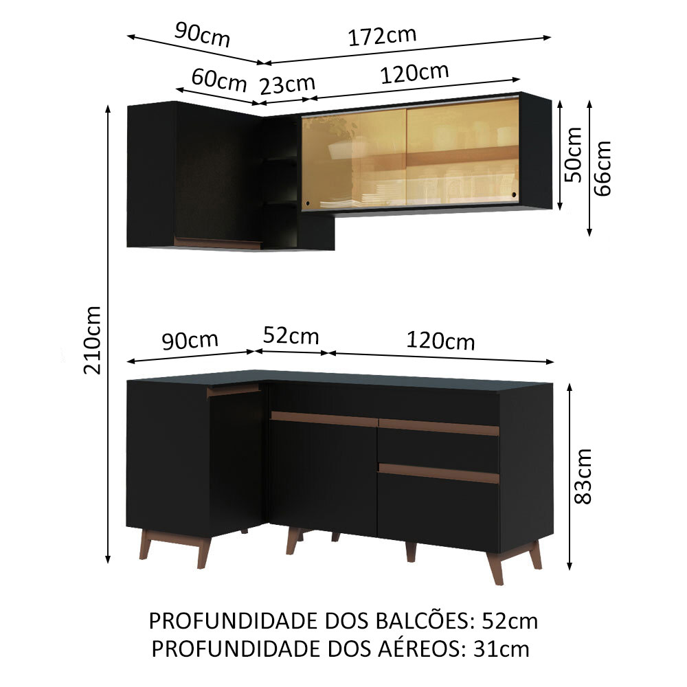 Foto 4 pulgar | Cocina de Esquina Reims de Madesa en Negro de 262 cm