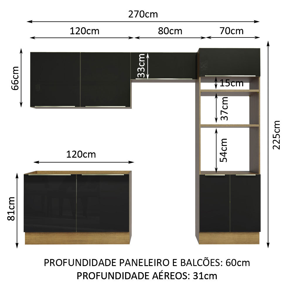 Foto 4 pulgar | Cocina Integral Completa Madesa Lux Rústico/Negro 270cm