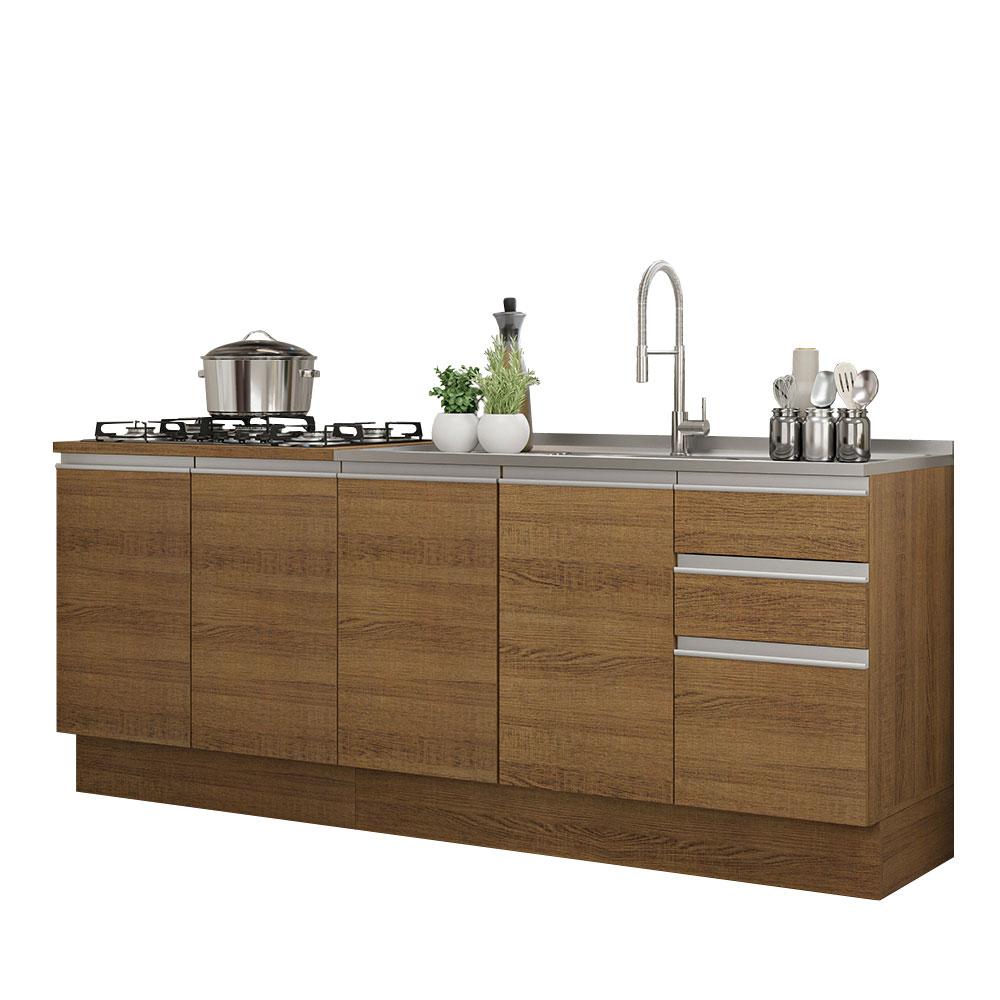 Mueble de Cocina 200cm con Tarja Glamy Marrón