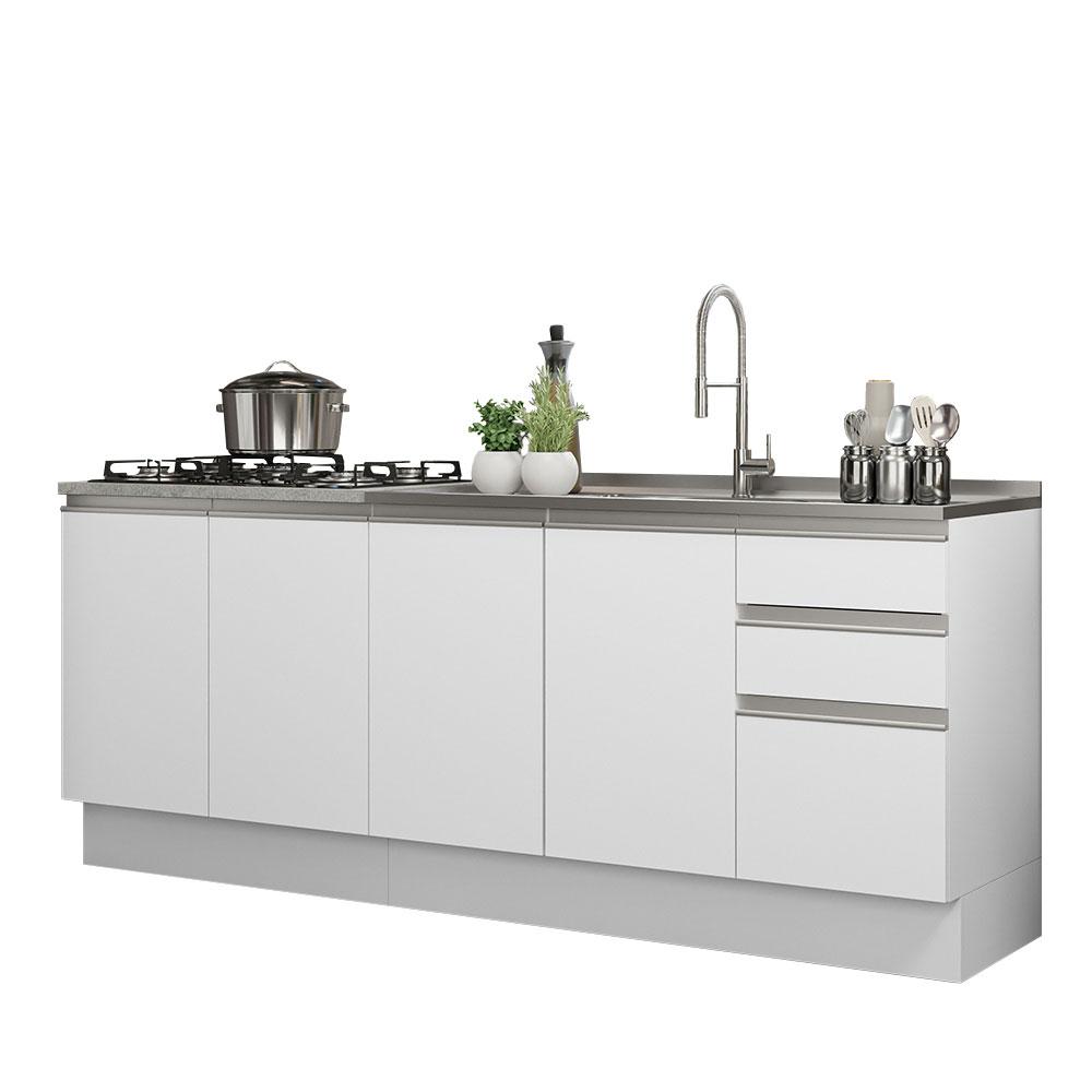 Mueble de Cocina 200cm con Tarja Glamy Blanco