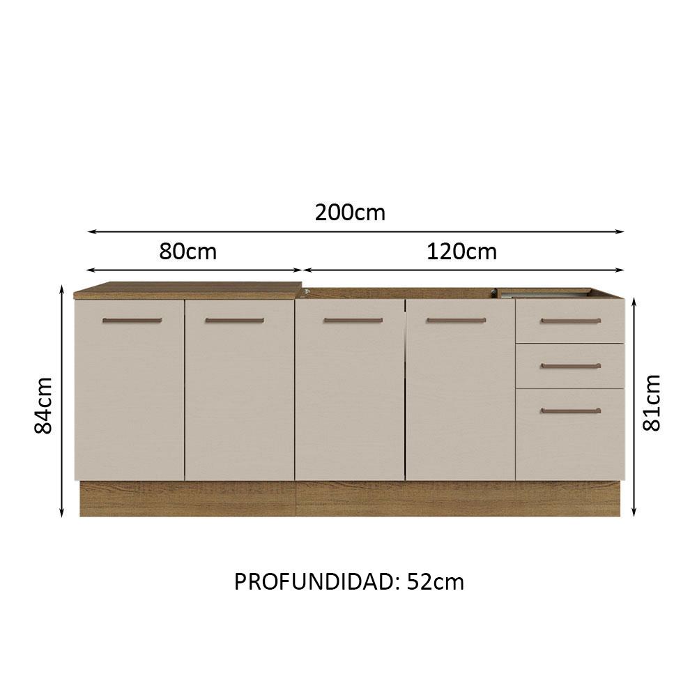 Foto 4 pulgar | Mueble de Cocina 200 cm Con Tarja Ágata Marrón/Crema