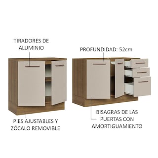 Foto 4 | Mueble de Cocina 200 cm Con Tarja Ágata Marrón/Crema