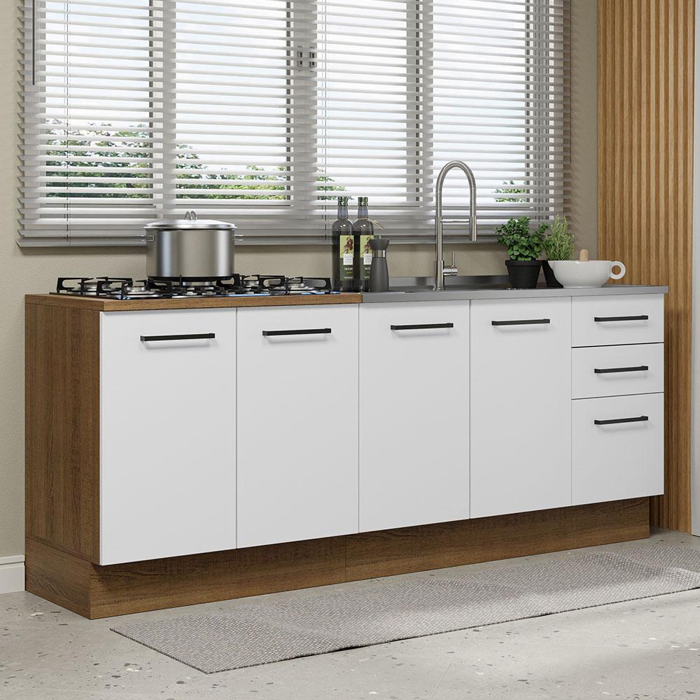 Foto 2 | Mueble de Cocina Madesa 200 cm con Tarja Agata Marrón y Blanco