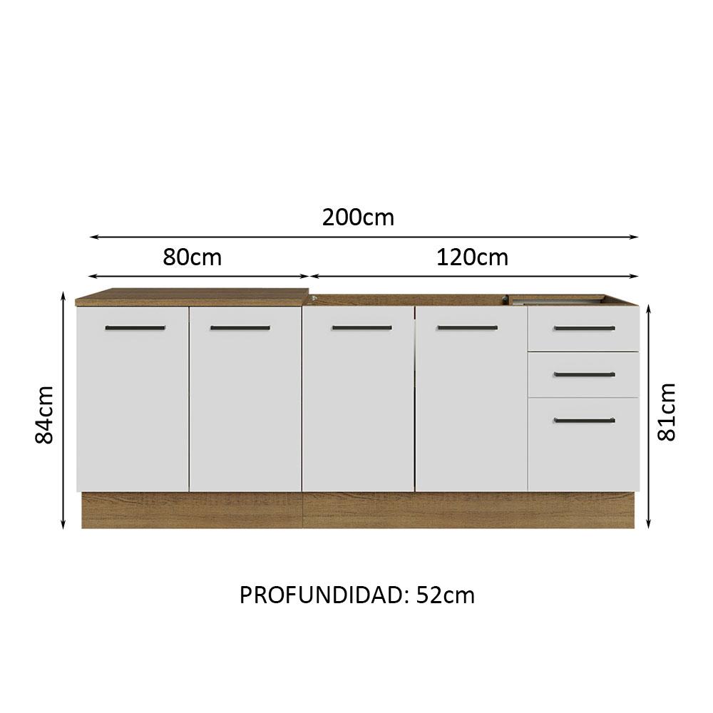 Foto 4 pulgar | Mueble de Cocina Madesa 200 cm con Tarja Agata Marrón y Blanco