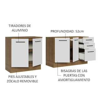 Foto 4 | Mueble de Cocina Madesa 200 cm con Tarja Agata Marrón y Blanco