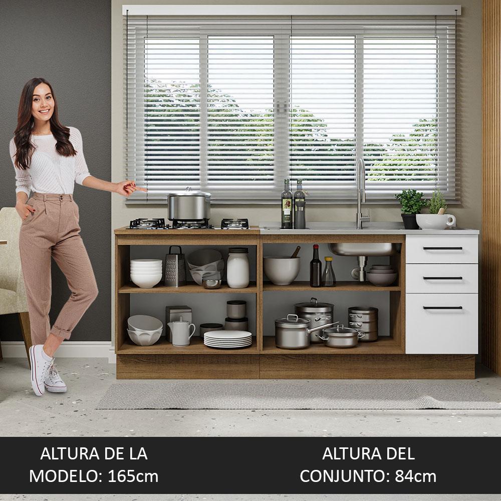 Foto 6 pulgar | Mueble de Cocina Madesa 200 cm con Tarja Agata Marrón y Blanco