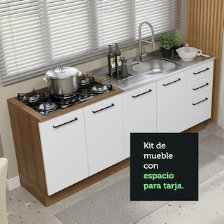 Foto 6 | Mueble de Cocina Madesa 200 cm con Tarja Agata Marrón y Blanco