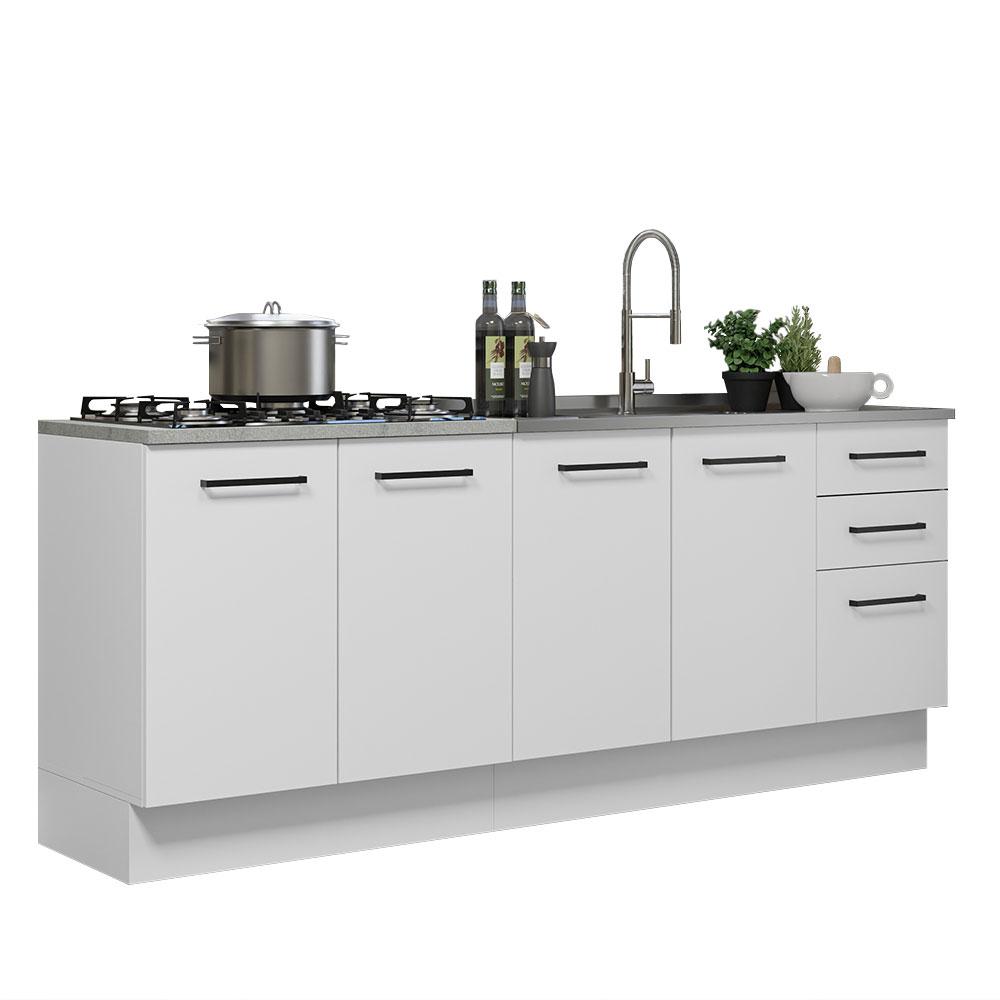 Mueble de Cocina Agata Blanco con Tarja de Acero Inoxidable 200cm