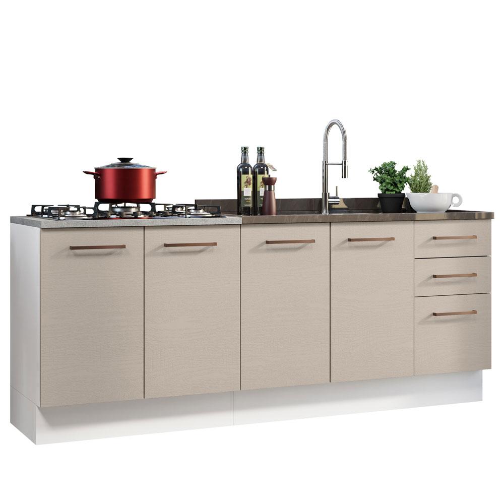 Foto 2 pulgar | Mueble de Cocina 200 cm con Tarja Ágata Blanco/Crema