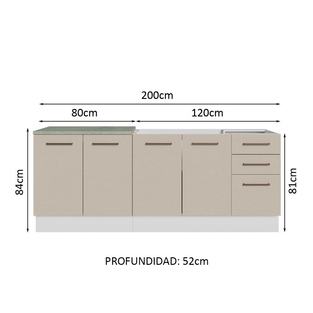 Foto 4 pulgar | Mueble de Cocina 200 cm con Tarja Ágata Blanco/Crema