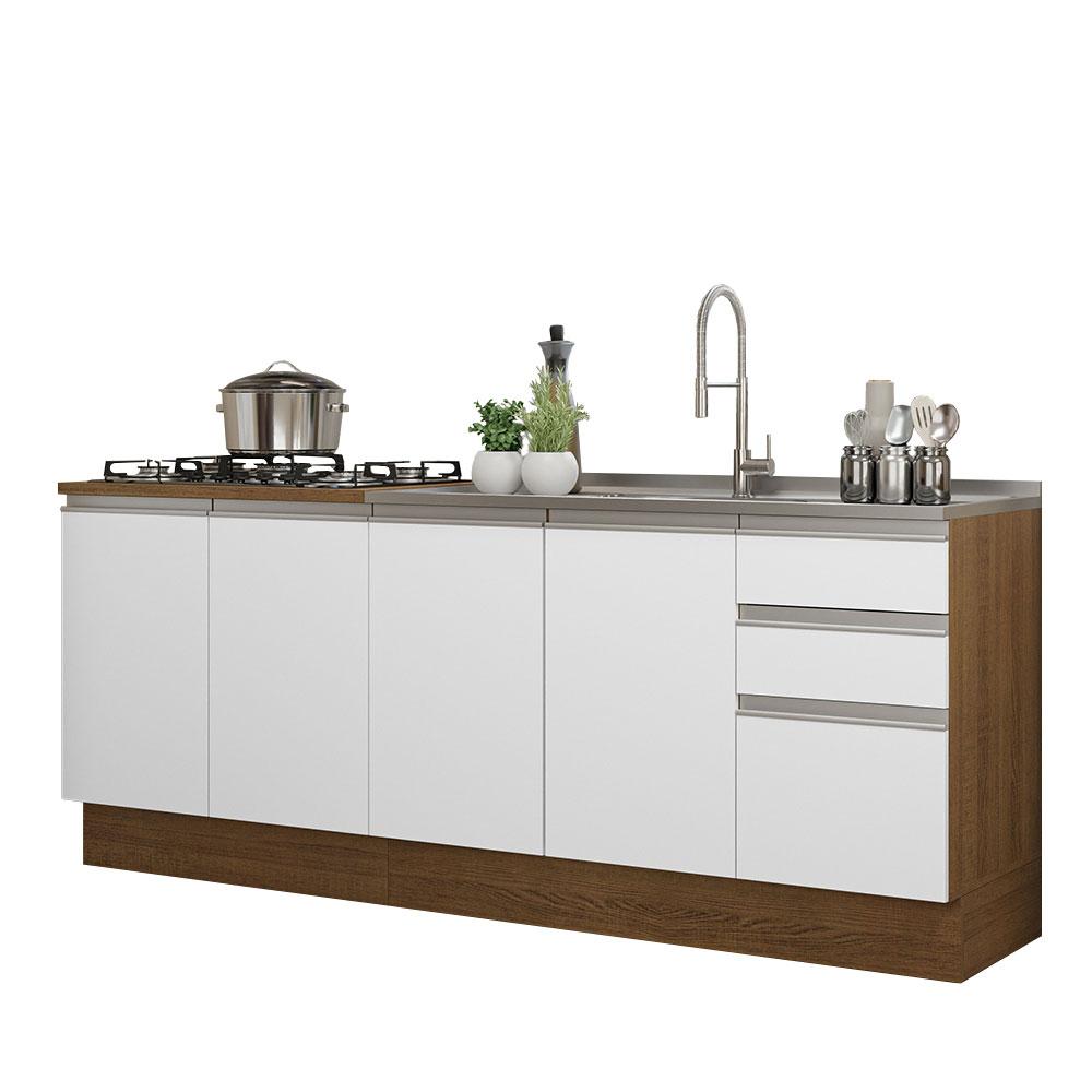 Mueble De Cocina 200 cm Con Tarja Glamy Marrón/Blanco