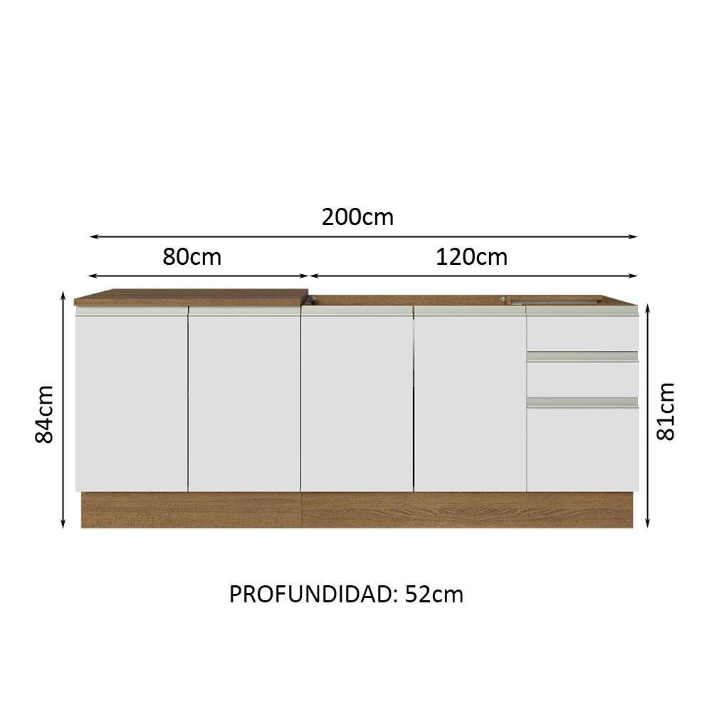 Foto 4 pulgar | Mueble De Cocina 200 cm Con Tarja Glamy Marrón/Blanco