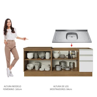 Foto 5 | Mueble De Cocina 200 cm Con Tarja Glamy Marrón/Blanco