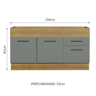 Foto 3 | Gabinete Bajo Cocina Madesa Agata 150cm Sin Tablero Mg