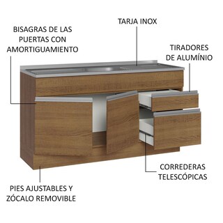 Foto 4 | Gabinete Bajo Cocina Madesa Glamy Con Tarja 150cm
