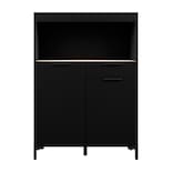 Alacena Para Cocina Color Negro Y Madera Con 2 Puertas, 2 Entrepaños Y 1 Repisa. Estructura De Madera Industrial