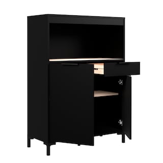 Foto 4 | Alacena Para Cocina Color Negro Y Madera Con 2 Puertas, 2 Entrepaños Y 1 Repisa. Estructura De Madera Industrial
