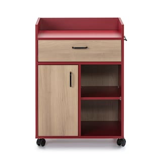Foto 1 | Alacena Con Ruedas Color Rojo Y Madera Con 1 Puerta, 1 Cajón Y 2 Entrepaños Con Estructura De Madera Industrial