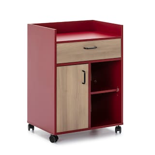 Foto 2 | Alacena Con Ruedas Color Rojo Y Madera Con 1 Puerta, 1 Cajón Y 2 Entrepaños Con Estructura De Madera Industrial
