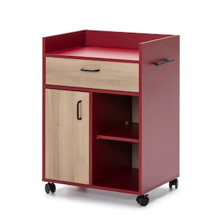 Foto 4 | Alacena Con Ruedas Color Rojo Y Madera Con 1 Puerta, 1 Cajón Y 2 Entrepaños Con Estructura De Madera Industrial