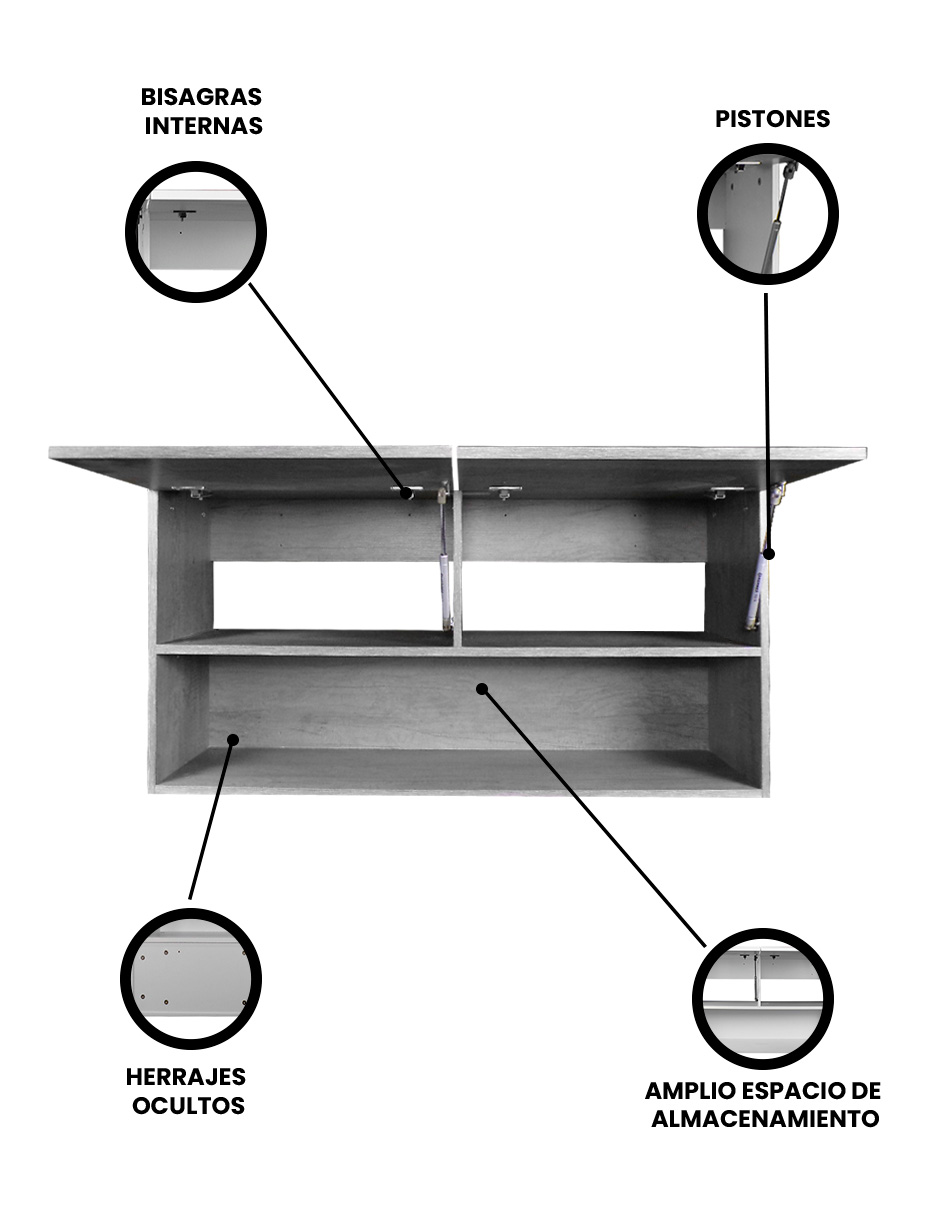 Foto 4 pulgar | Gabinete Alacena Superior Minimalista Con Puertas Y Estantes Loto