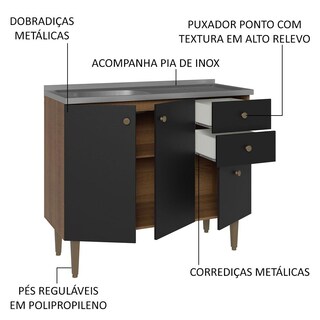 Foto 5 | Alacena Gabinete Bajo Cocina Madesa Gourmet 105 Con Tarja Mn