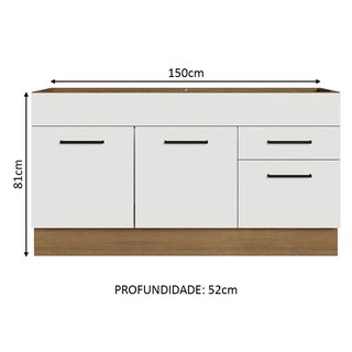 Foto 3 | Gabinete Bajo Cocina Madesa Agata 150cm Sin Encimera Mb 01