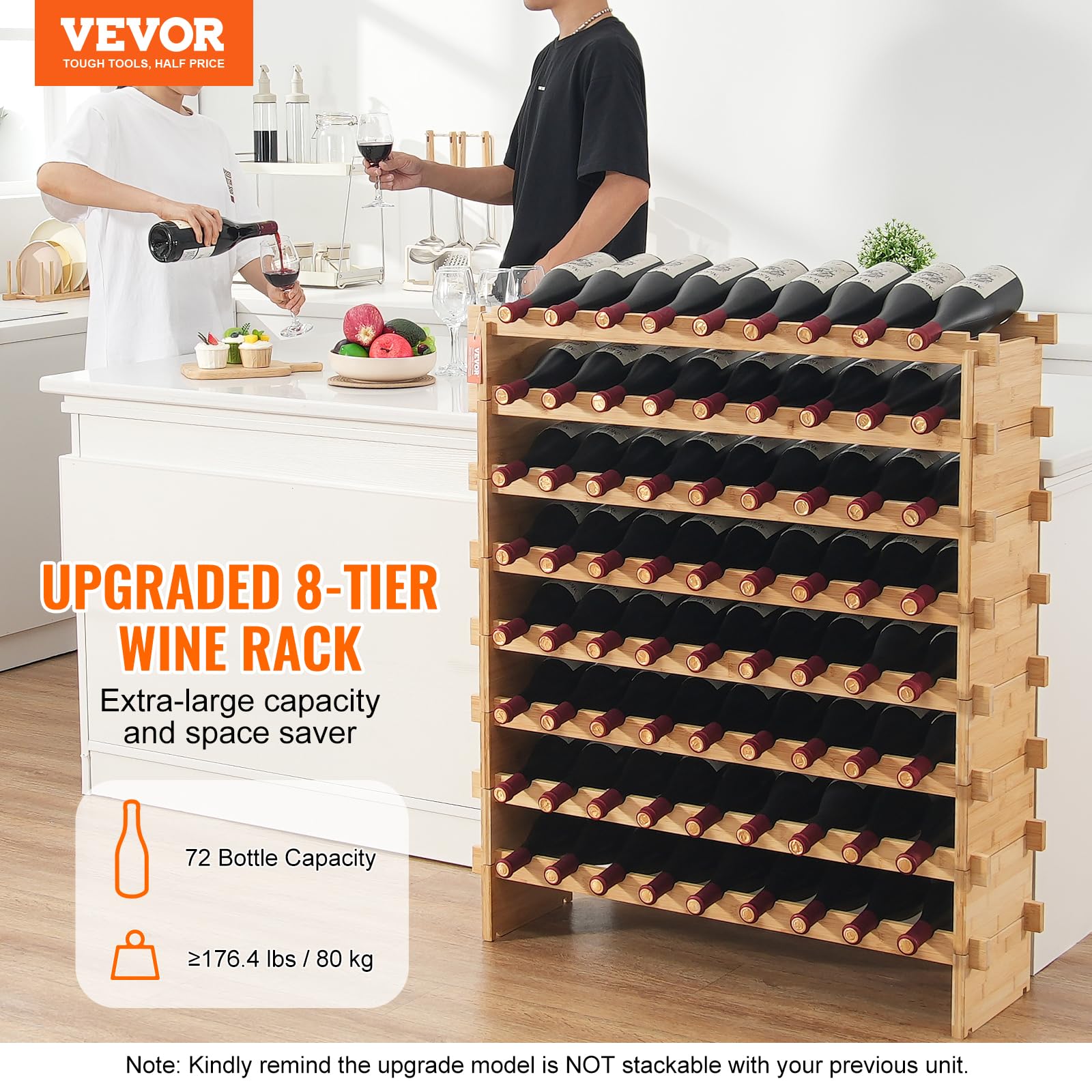 Foto 3 pulgar | Botellero Vevor Para 72 Botellas De Madera De Bambú, Mejorado, 8 Niveles - Venta Internacional.