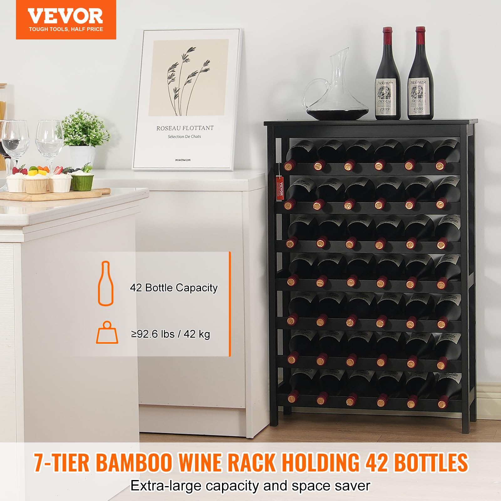 Foto 3 pulgar | Botellero Vevor Modular Para 42 Botellas, Madera De Bambú, Color Negro - Venta Internacional.