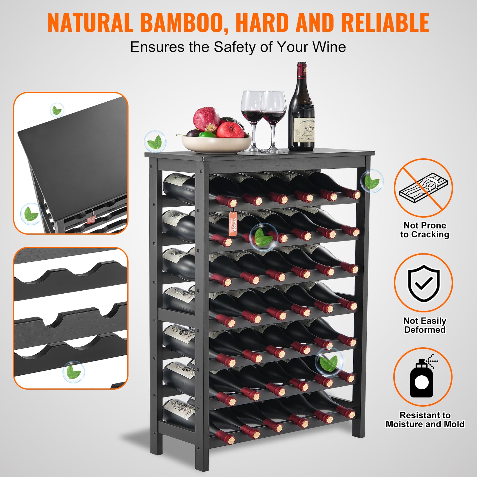 Foto 6 | Botellero Vevor Modular Para 42 Botellas, Madera De Bambú, Color Negro - Venta Internacional.