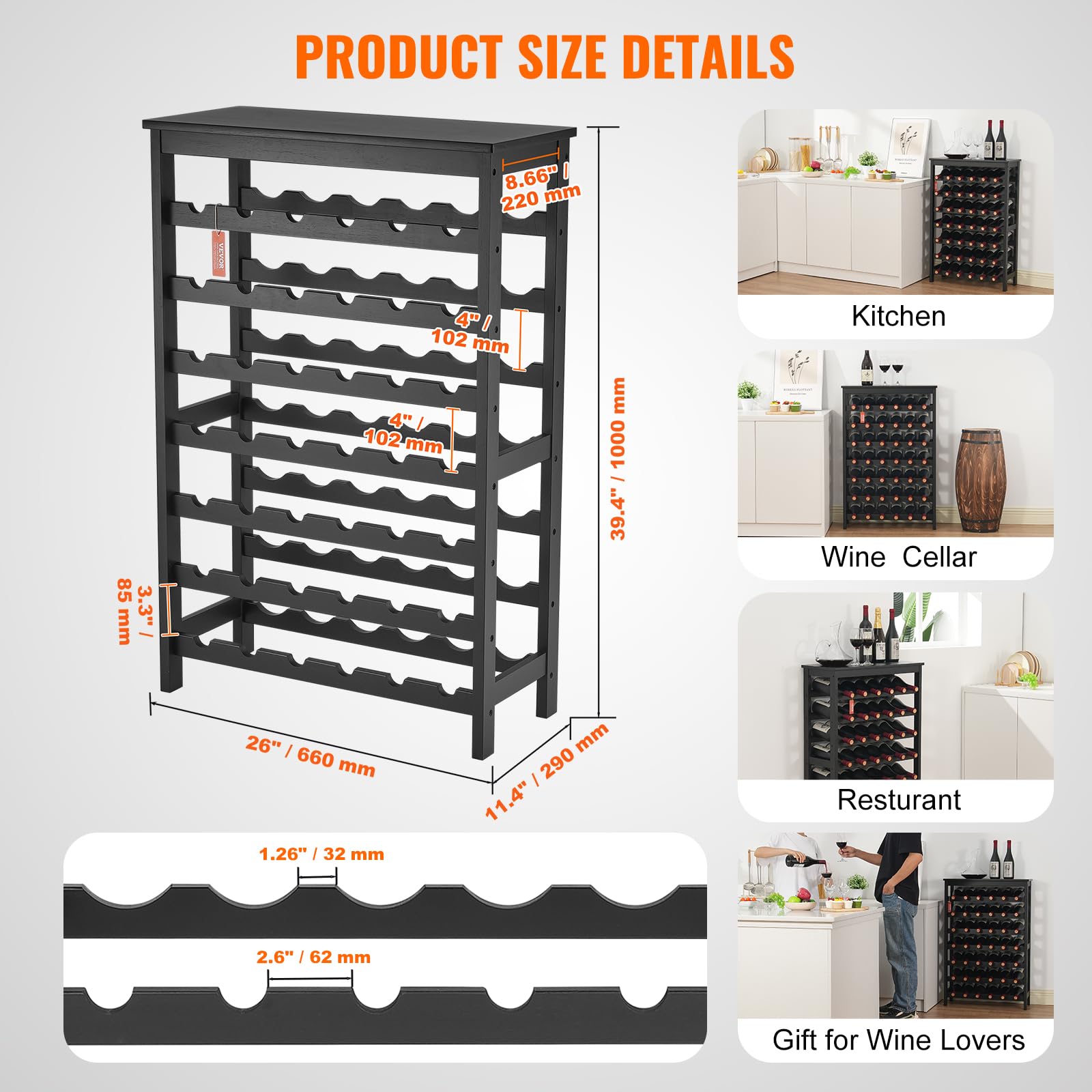 Foto 8 pulgar | Botellero Vevor Modular Para 42 Botellas, Madera De Bambú, Color Negro - Venta Internacional.