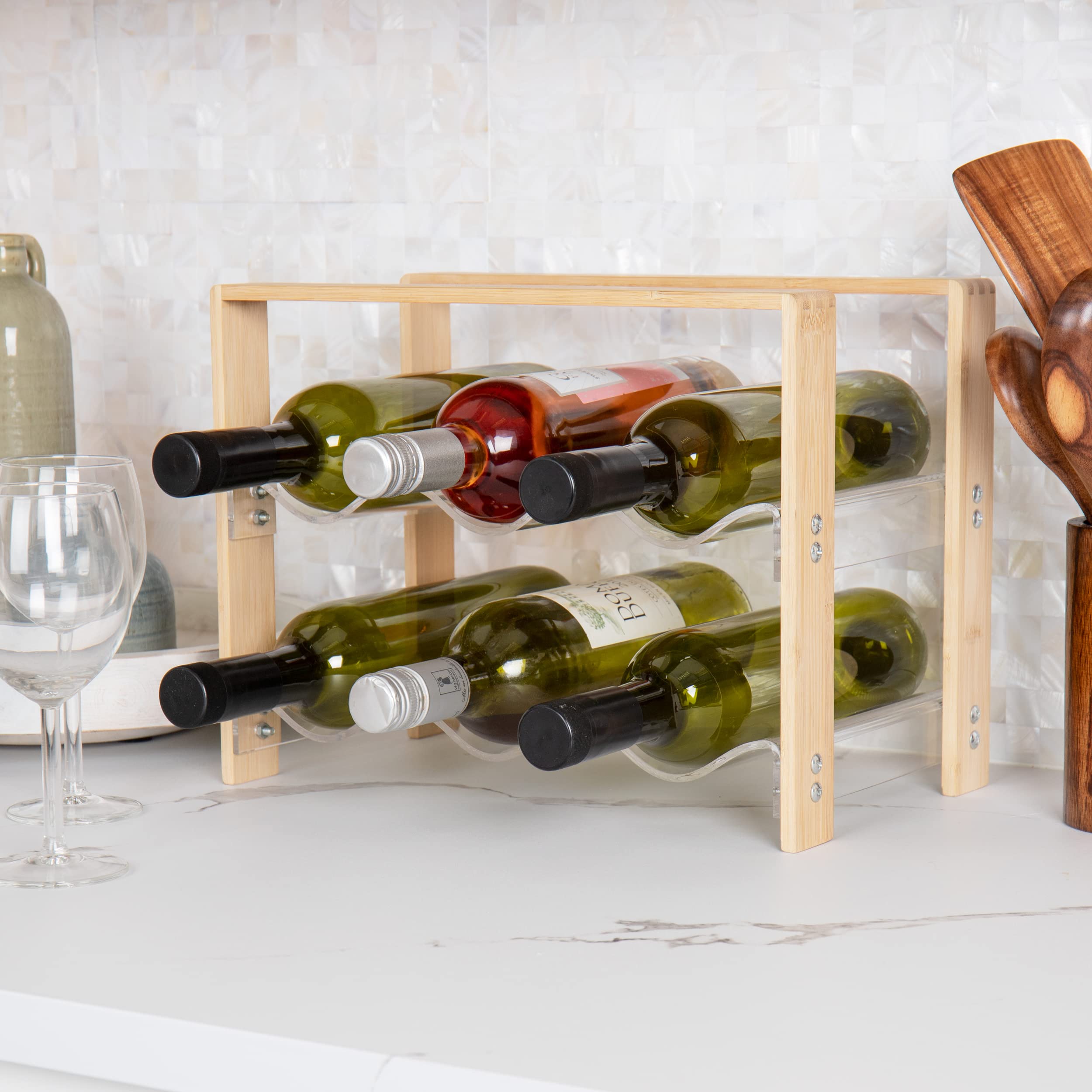 Foto 2 | Encimera Wine Rack Mind Reader Para 6 Botellas De Acrílico/bambú - Venta Internacional.