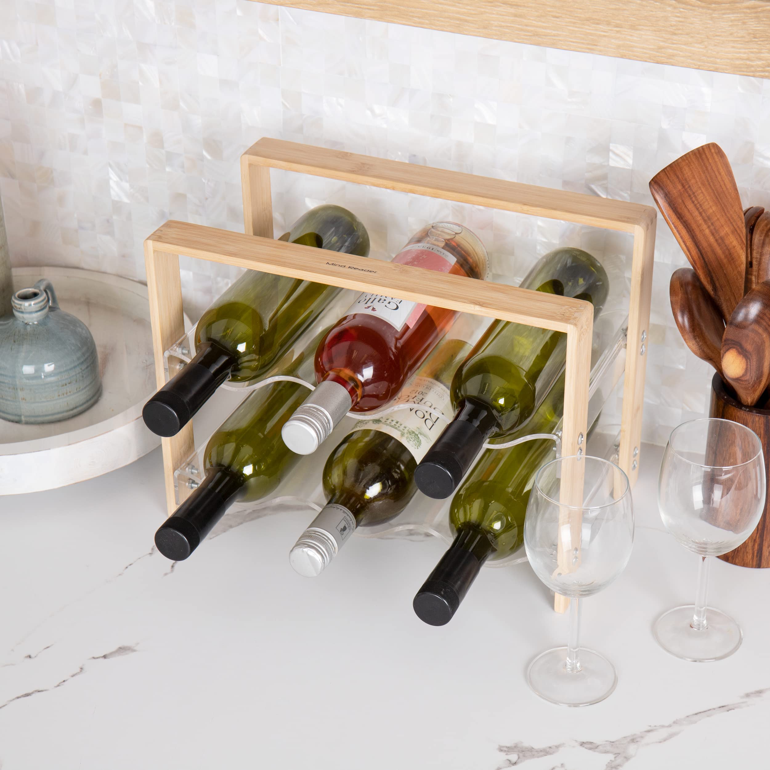 Foto 7 pulgar | Encimera Wine Rack Mind Reader Para 6 Botellas De Acrílico/bambú - Venta Internacional.