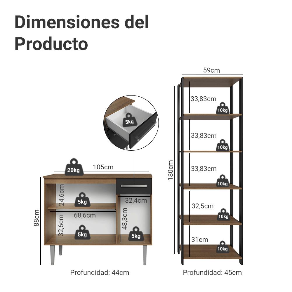 Foto 4 pulgar | Kit Gabinete Bajo Bufetera Y Despensero De Cocina Madesa Mn1