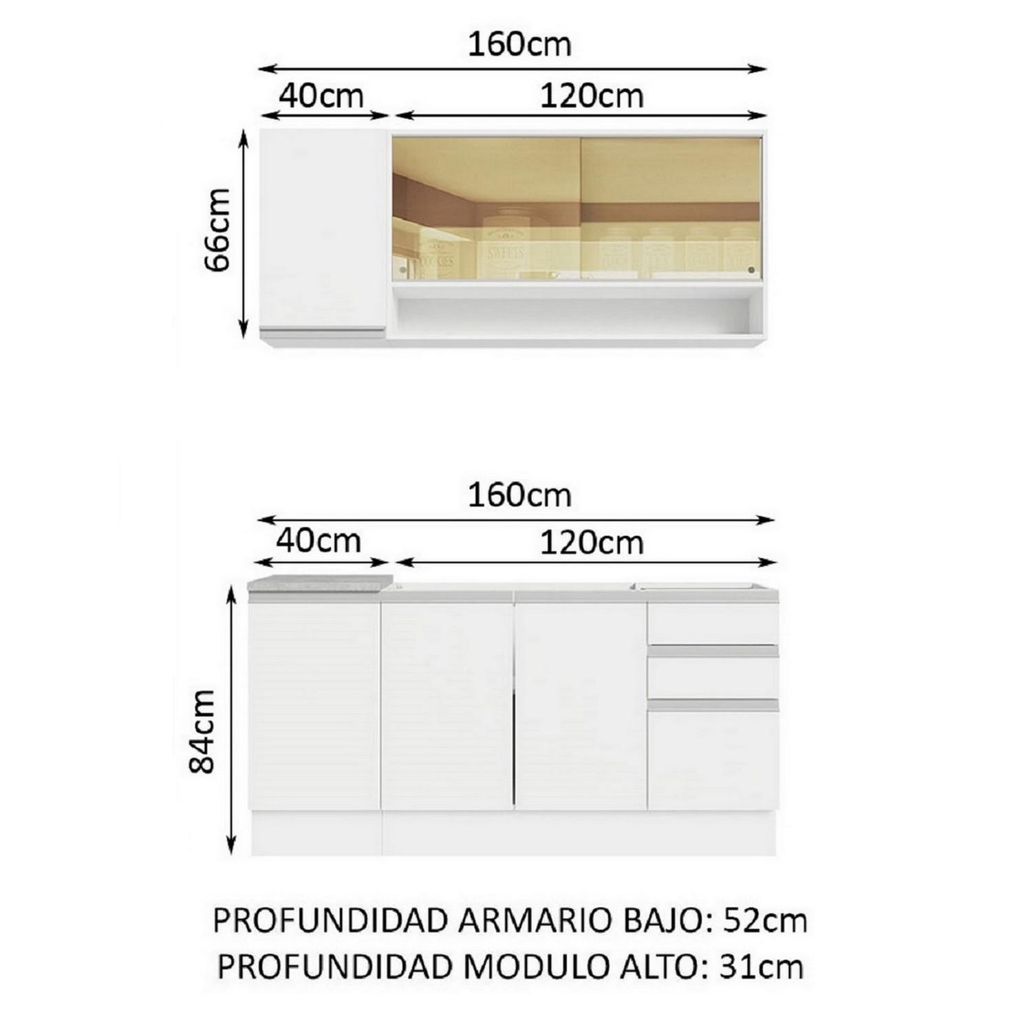 Foto 4 pulgar | Cocina Integral Madesa Glamy sin Mesón de Acero con 160 Cm