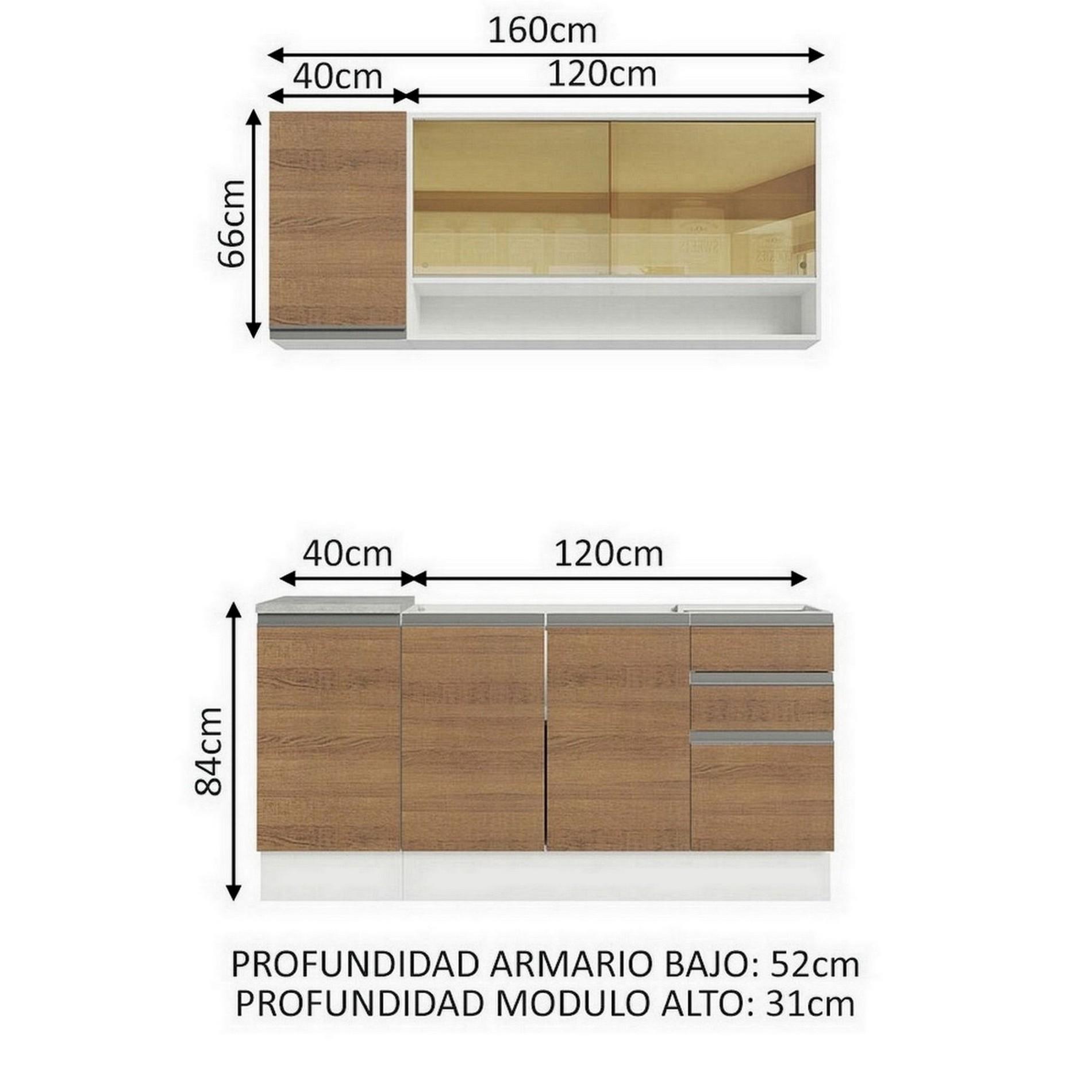 Foto 4 pulgar | Cocina Integral Madesa Glamy con Mesón de Acero con 160 Cm