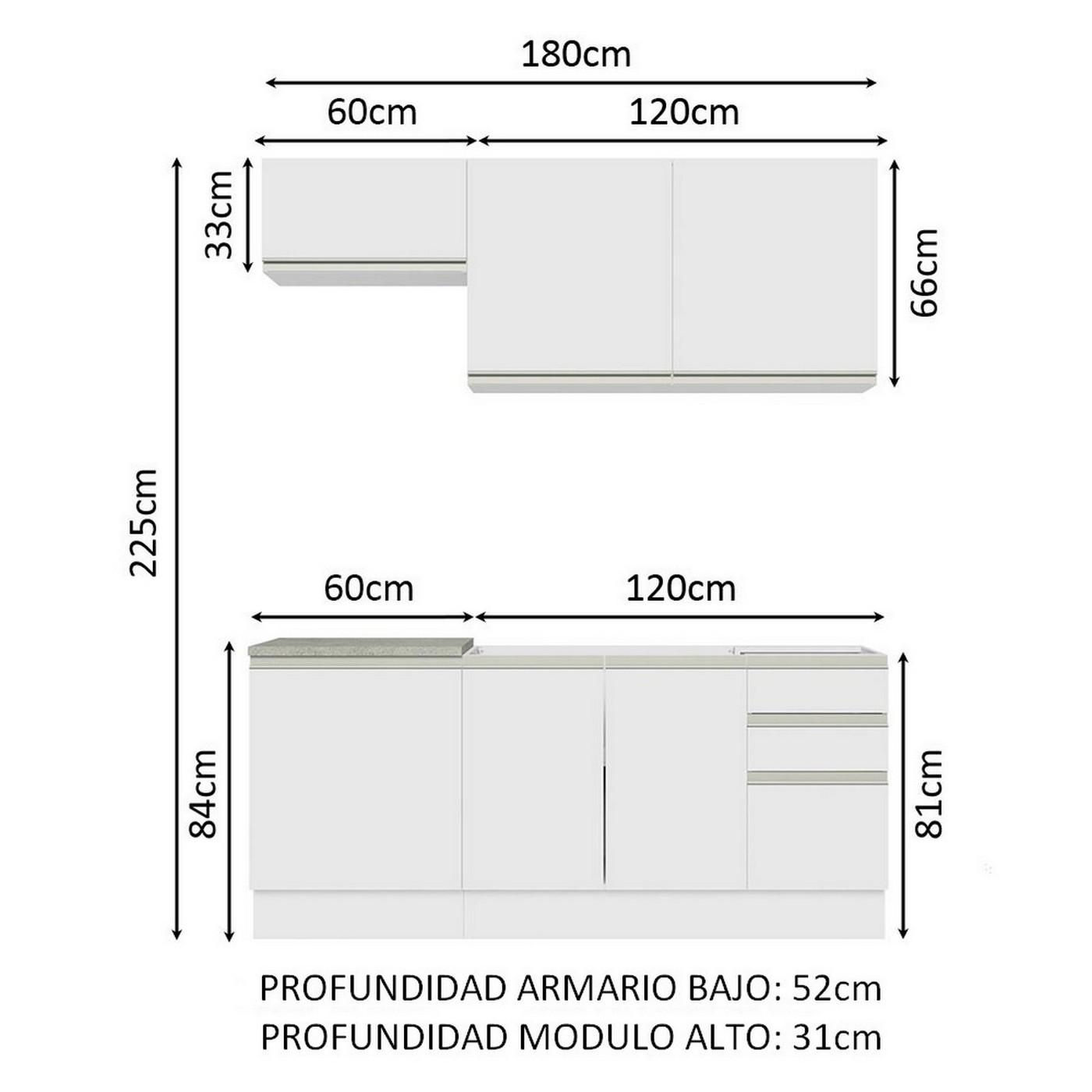 Foto 4 pulgar | Cocina Integral Madesa Glamy sin Mesón de Acero con 180 Cm