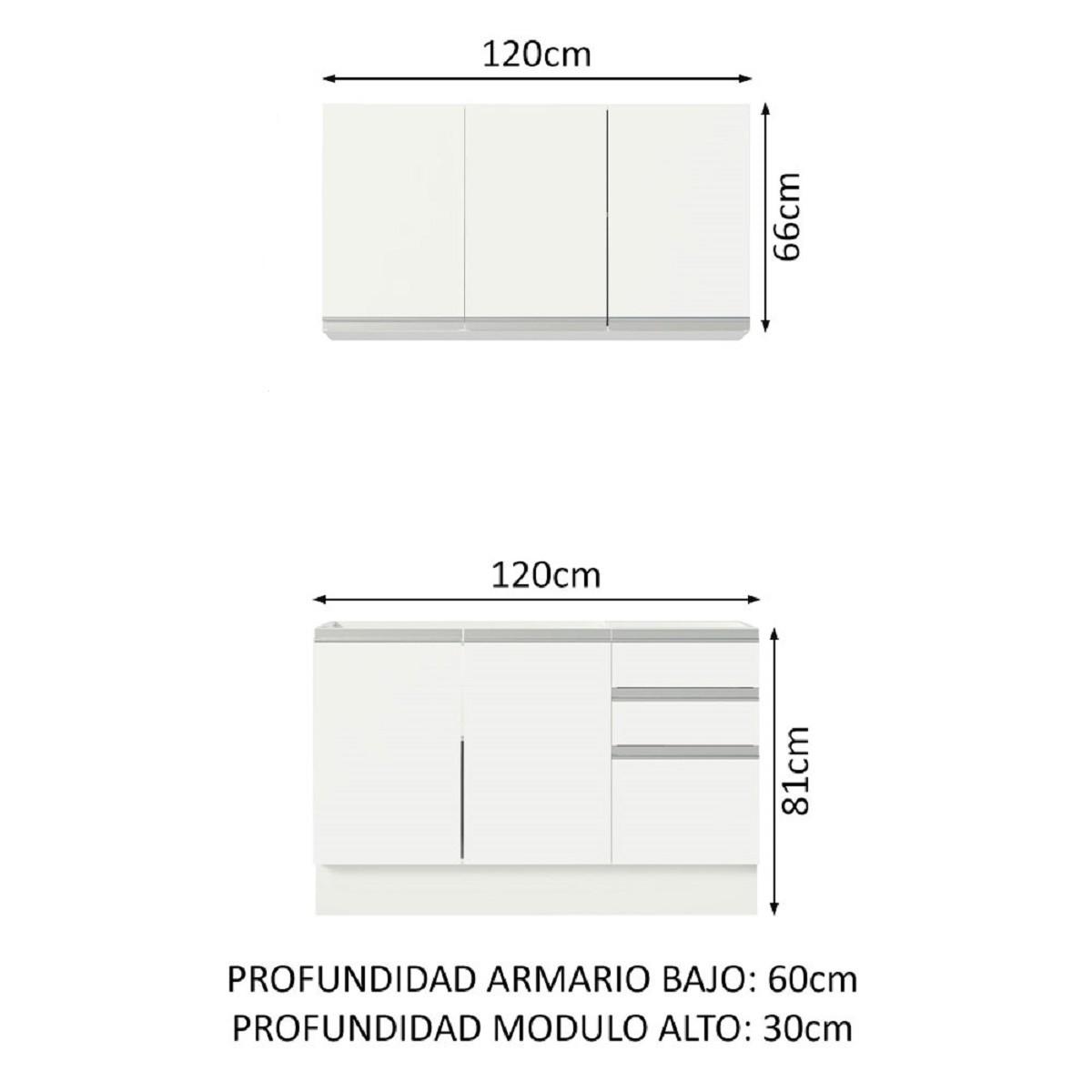 Foto 4 pulgar | Cocina Integral Madesa Glamy GRGL12000109 color Blanco 120 CM sin Mesón de Acero