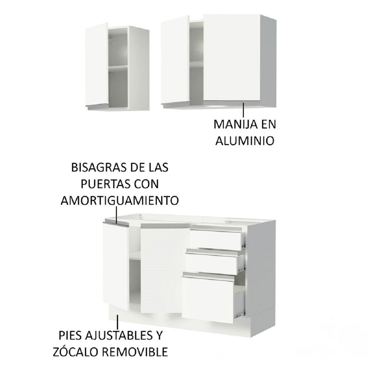 Foto 5 pulgar | Cocina Integral Madesa Glamy GRGL12000109 color Blanco 120 CM sin Mesón de Acero