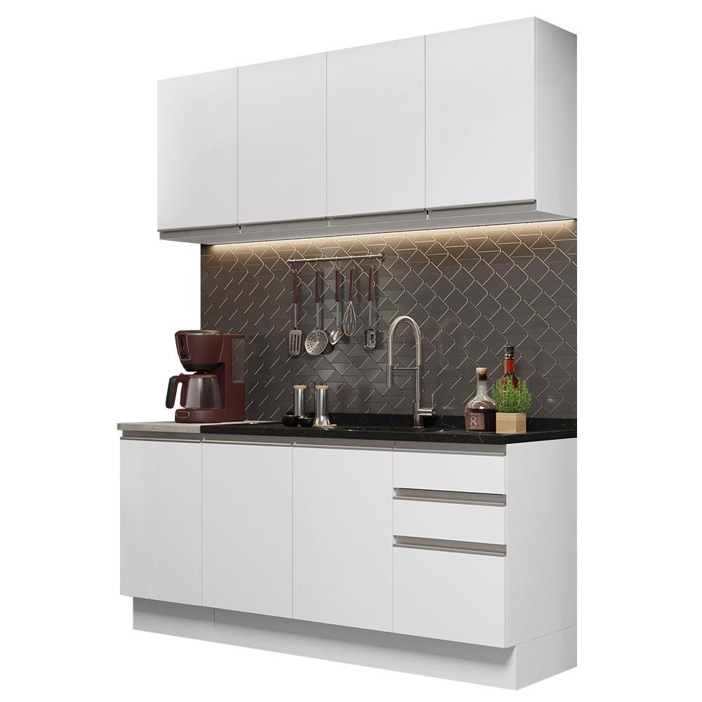 Cocina Integral Madesa Glamy GRGL16000309 color Blanco 160 CM con Mesón de Acero $19,299