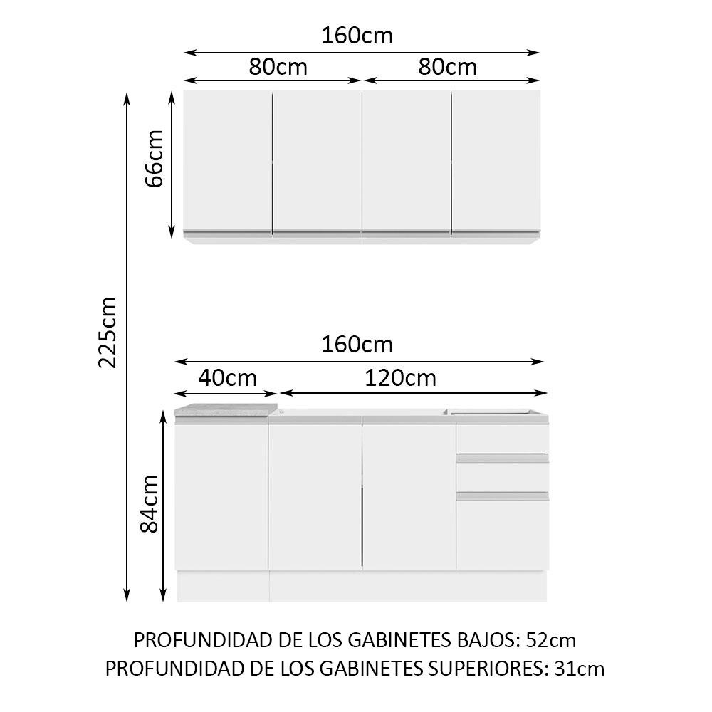 Foto 4 pulgar | Cocina Integral Madesa Glamy GRGL16000309 color Blanco 160 CM con Mesón de Acero