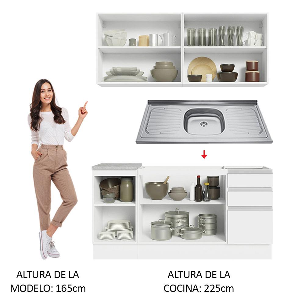 Foto 6 pulgar | Cocina Integral Madesa Glamy GRGL16000309 color Blanco 160 CM con Mesón de Acero