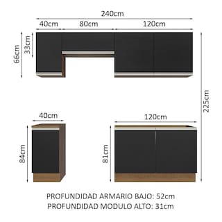 Foto 3 | Armario de Cocina Completo Glamy Madesa GRGL2400107K color Negro