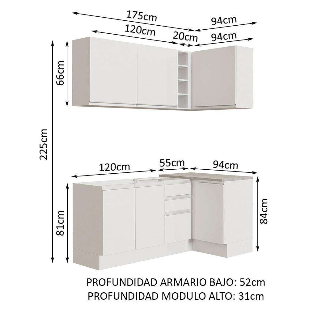 Foto 4 pulgar | Cocina Integral Esquinera Madesa Glamy 269 cm color Blanco